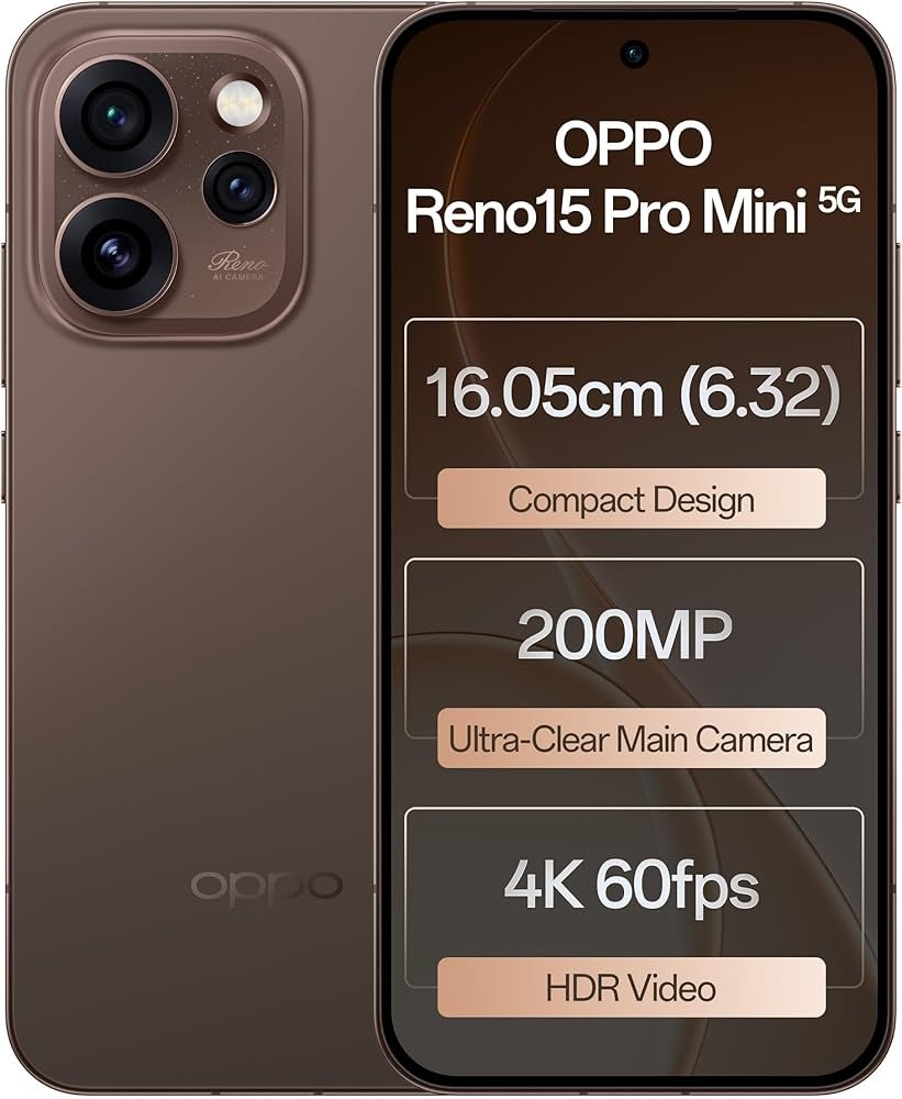 Oppo Reno15Pro mini 5G (Cocoa Brown, 12GB RAM, 256GB Storage) with No Cost EMI/Additional Exchange O